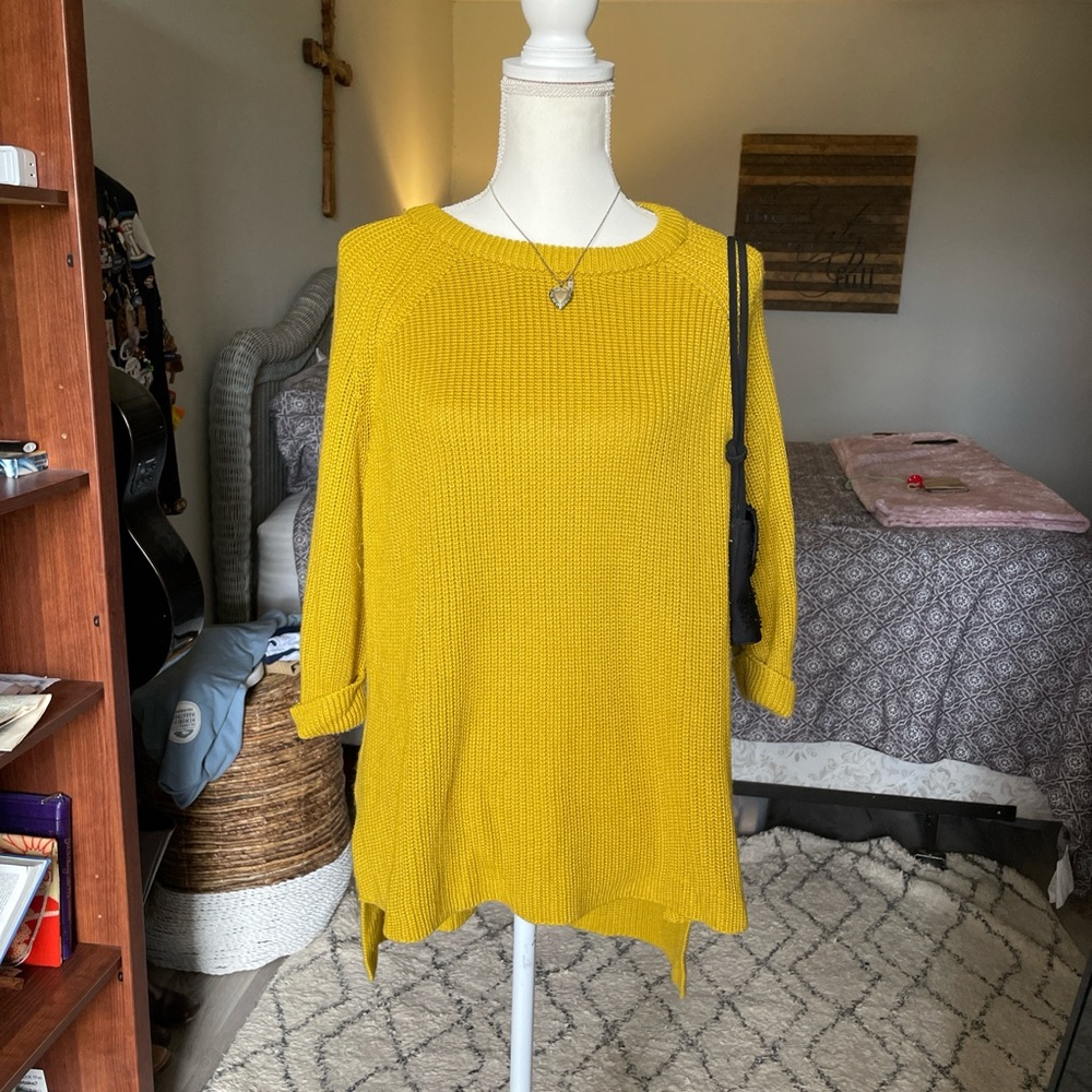 Yellow Knit Scoop Neck Sweater Tunic